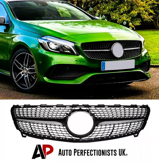 Mercedes A Class W176 Front Diamond Grill 2016-2018 Gloss Black