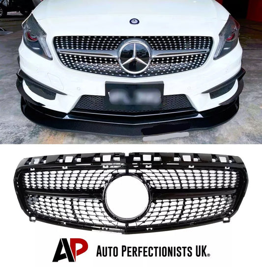 Mercedes A Class W176 Front Diamond Grill 2013-2015 Gloss Black