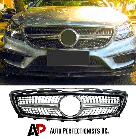 Mercedes CLS Class W218 Front Diamond Grill 2011-2014 Gloss Black