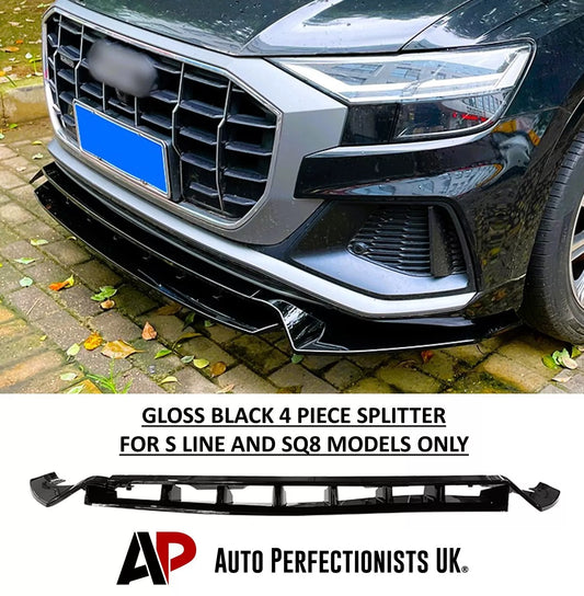 Audi Q8 SQ8 S Line Front Splitter Lip Kit 2018-2024 ABS Gloss Black
