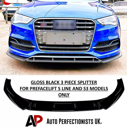 Audi A3 S3 8V Front Splitter Lip Body Kit 2014-2016 ABS Gloss Black