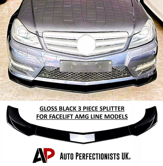 Mercedes C Class W204 AMG Front Splitter Kit 2011-2014 ABS Gloss Black