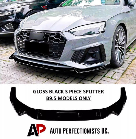 Audi A5 S5 B9.5 S Line Front Splitter Kit 2021-2024 ABS Gloss Black
