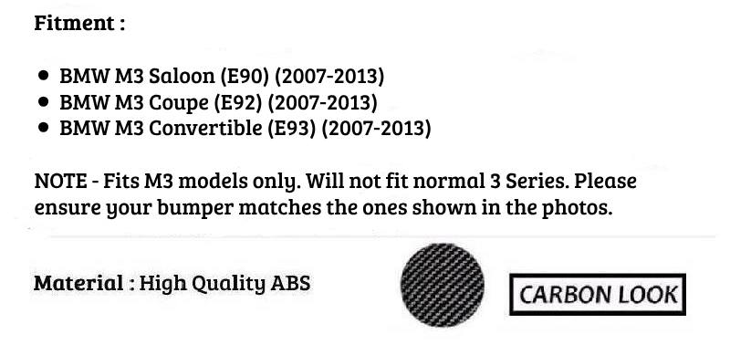BMW M3 E90 E92 E93 Bumper Splitters 2008-2013 ABS Carbon Fibre Front