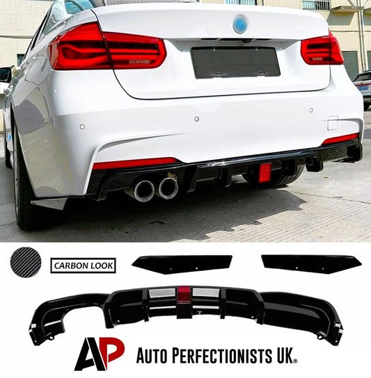 BMW 3 Series F30 F31 Rear Valance Diffuser Twin W/LED ABS Carbon Fibre
