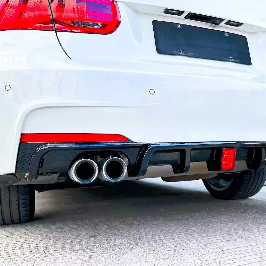 BMW 3 Series F30 F31 Rear Valance Diffuser Twin W/LED ABS Gloss Black