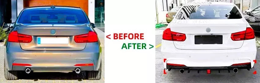 BMW 3 Series F30 F31 Rear Valance Diffuser Dual W/LED ABS Gloss Black