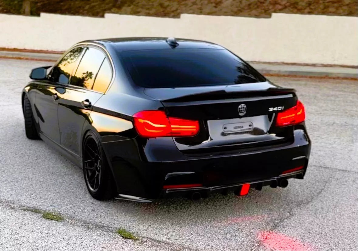 BMW 3 Series F30 F31 Rear Valance Diffuser Dual W/LED ABS Gloss Black