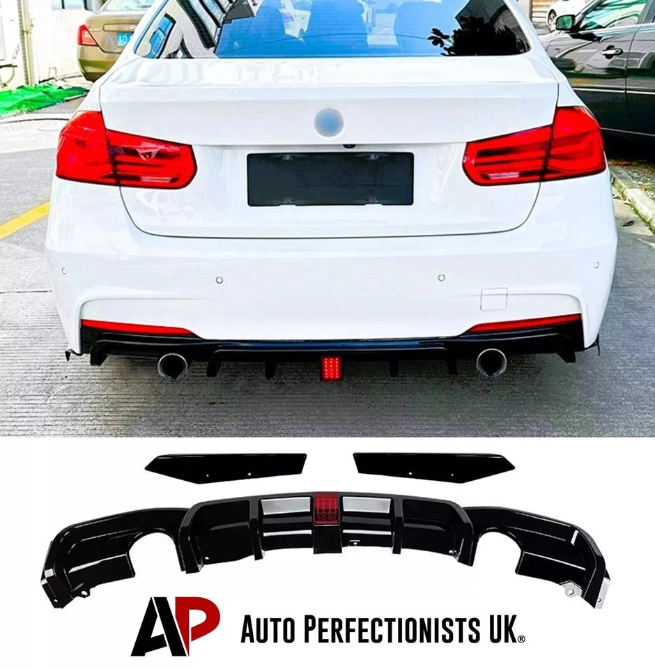 BMW 3 Series F30 F31 Rear Valance Diffuser Dual W/LED ABS Gloss Black