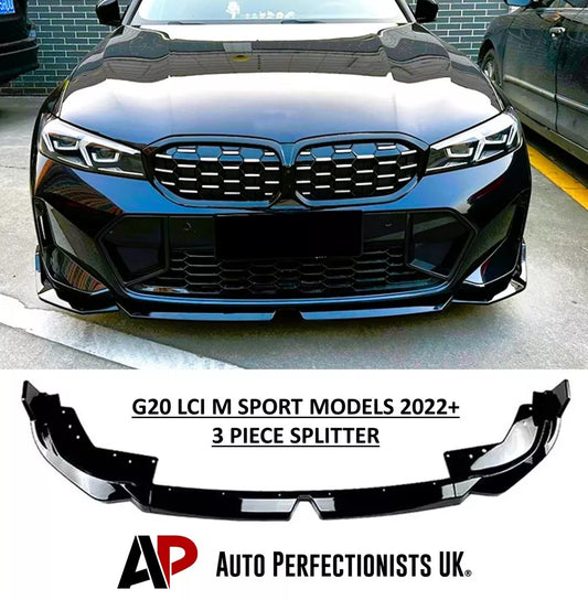 BMW 3 Series G20 G21 Front Splitter Spoiler 2022-2024 ABS Gloss Black
