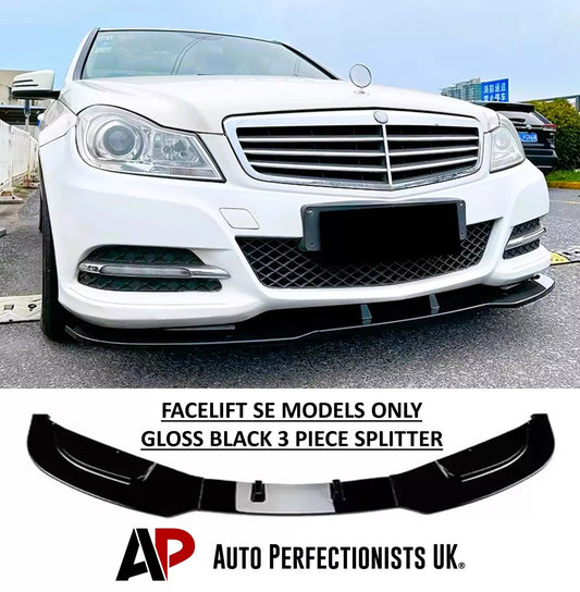 Mercedes C Class W204 Front Splitter Spoiler Lip Kit ABS Gloss Black