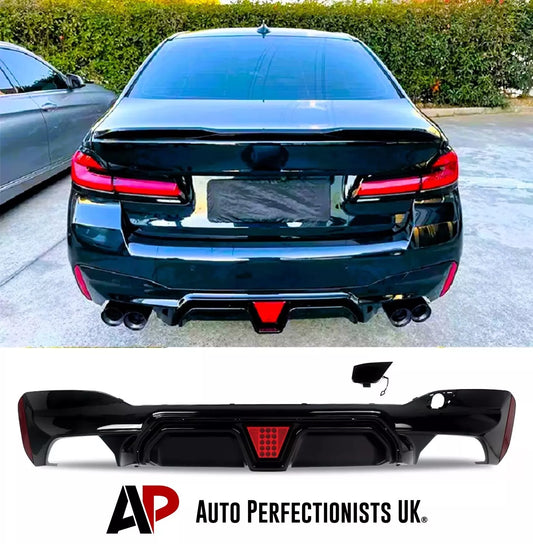 BMW 5 Series G30 Rear Valance Diffuser W/LED 18-20 ABS Gloss Black