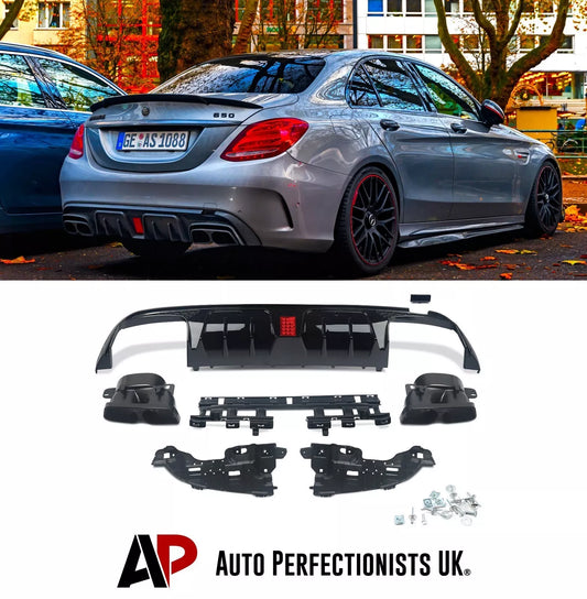 Mercedes C Class W205 AMG Line Rear Diffuser ABS Gloss Black 14-18