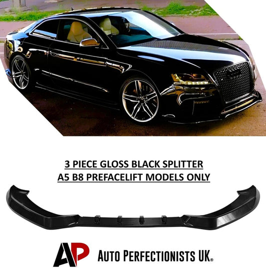 Audi A5 B8 Prefacelift Front Splitter Spoiler 2007-11 ABS Gloss Black