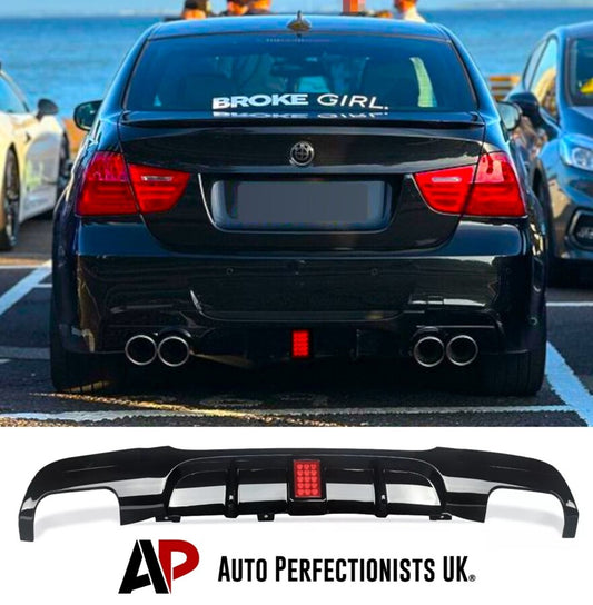 BMW 3 Series E90 E91 Rear Valance Diffuser 04-13 W/LED ABS Gloss Black