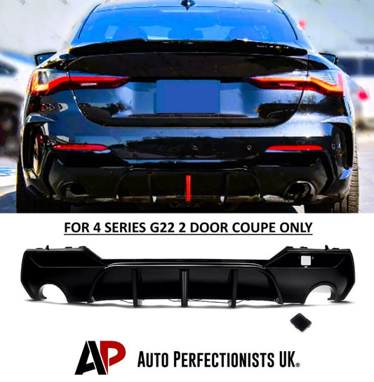 BMW 4 Series G22 G23 Rear Diffuser Valance W/LED ABS Gloss Black