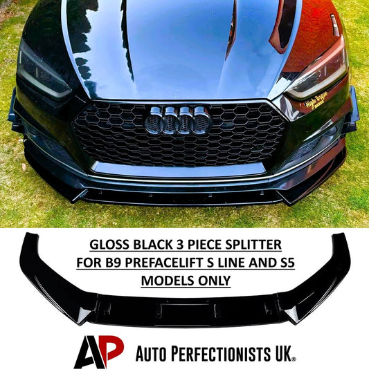 Audi A5 S5 S Line B9 Gloss Black Front Splitter Spoiler Lip 2016-2021