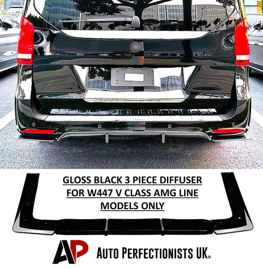 Mercedes V Class Viano Vito W447 MK3 Gloss Black Rear Valance Diffuser