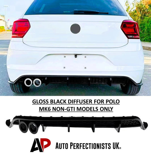 VW Polo MK6 'GTI Style' Rear Gloss Black Valance Diffuser Lip 2017-21