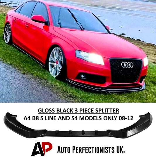 Audi A4 S4 S Line B8 Gloss Black Front Splitter Spoiler Lip Aero 08-12