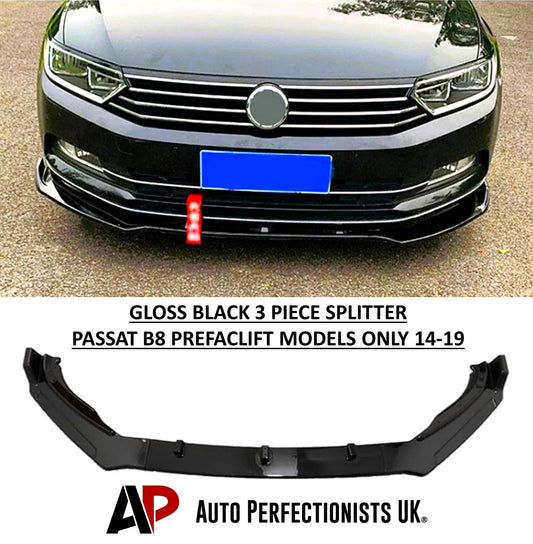 VW Passat Gloss Black Front Splitter Spoiler Lip Aero Extension 14-19