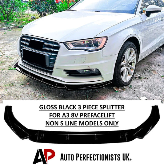 Audi A3 SE 8V NON S Line Gloss Black Front Splitter Spoiler Lip Body Kit 2013-16