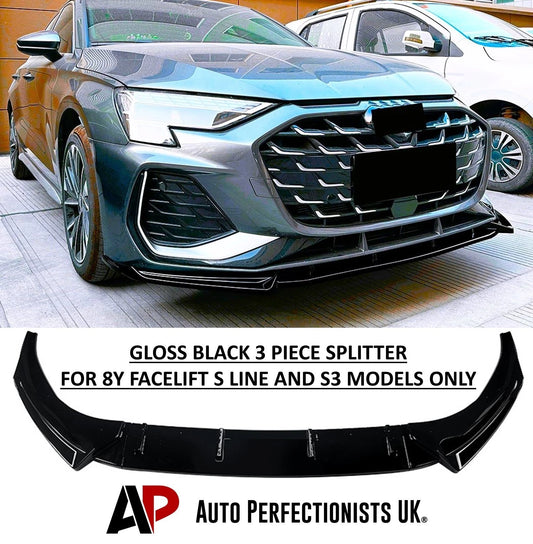 Audi A3 S3 S Line 8Y FACELIFT Gloss Black Front Splitter Spoiler Lip Kit 2024+