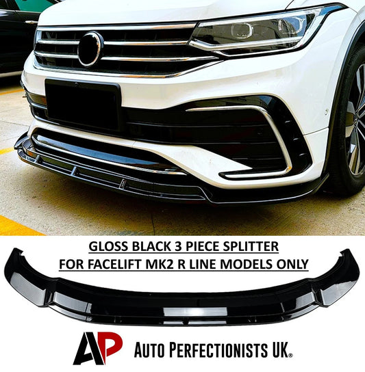 VW Tiguan R Line MK2 FACELIFT Gloss Black Front Splitter Spoiler Lip Kit 2021-23