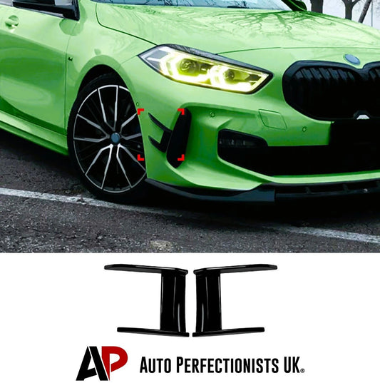 BMW 1 Series F40 MP Style Gloss Black Front Bumper Canard Aero Side Flick Blades