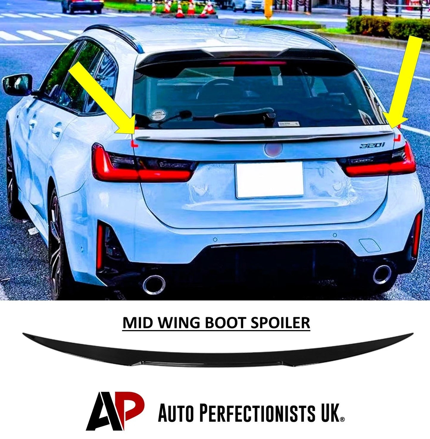 BMW 3 Series G21 Touring Estate Gloss Black Rear Boot Spoiler Mid Wing Lip Kit