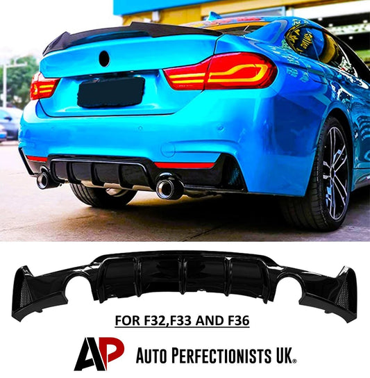 BMW 4 Series F32 F33 F36 M Sport Gloss Black Rear Diffuser Lip Valance Dual Exit