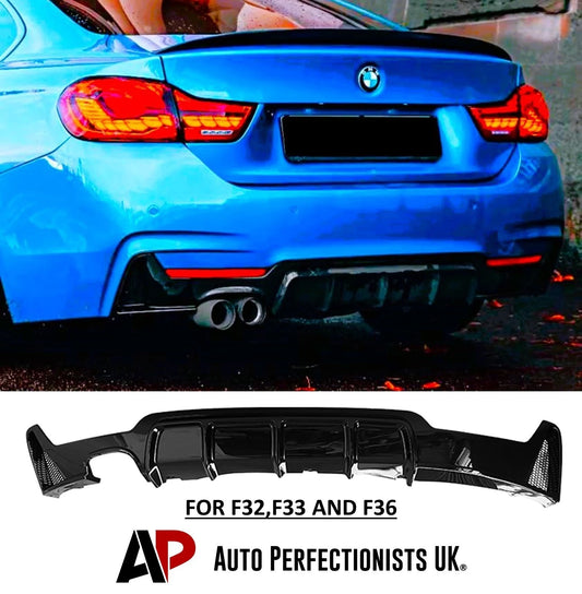 BMW 4 Series F32 F33 F36 M Sport Gloss Black Rear Diffuser Lip Valance Twin Exit