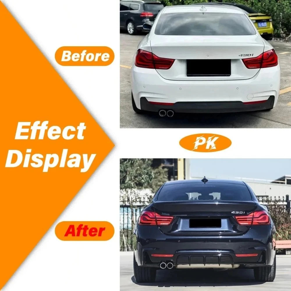 BMW 4 Series F32 F33 F36 M Sport Gloss Black Rear Diffuser Lip Valance Twin Exit