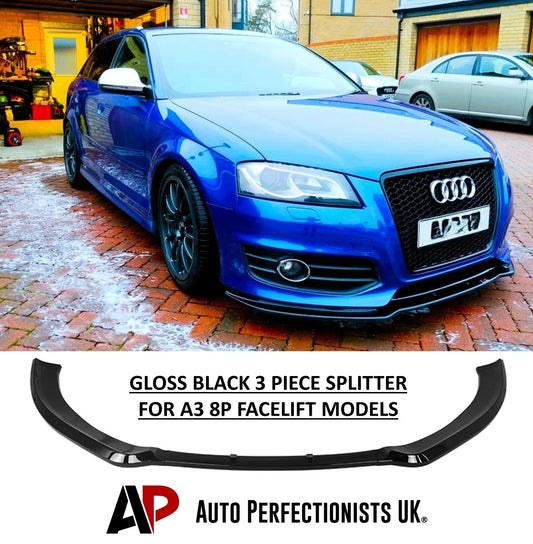 Audi A3 8P FACELIFT Gloss Black Front Splitter Spoiler Lip Body Kit 2008-2013
