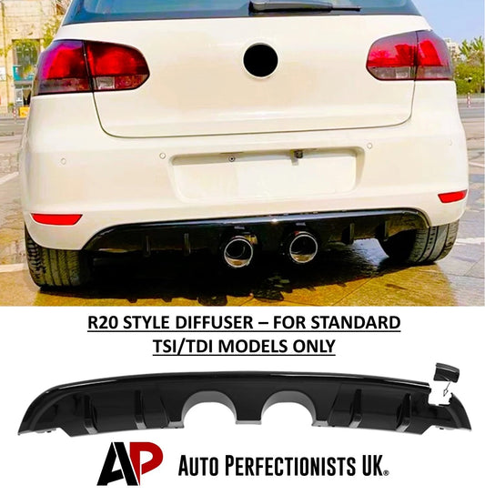 VW Golf R20 Style MK6 Gloss Black Rear Diffuser Lip Valance Spoiler Splitter Kit