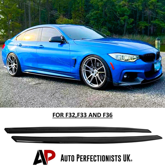 BMW 4 Series F32 F33 F36 Gloss Black Side Skirts Extensions Spoiler Splitter Lip