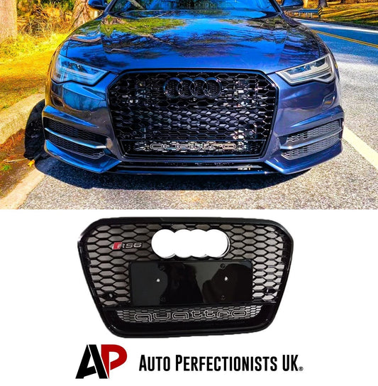 Audi RS6 Style A6 S6 C7 Front Main Grille Gloss Black Honeycomb Mesh Grill 16-18