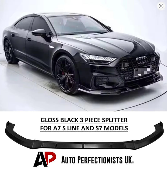 For Audi A7 S7 S Line C8 Gloss Black Front Splitter Body Kit 2017+