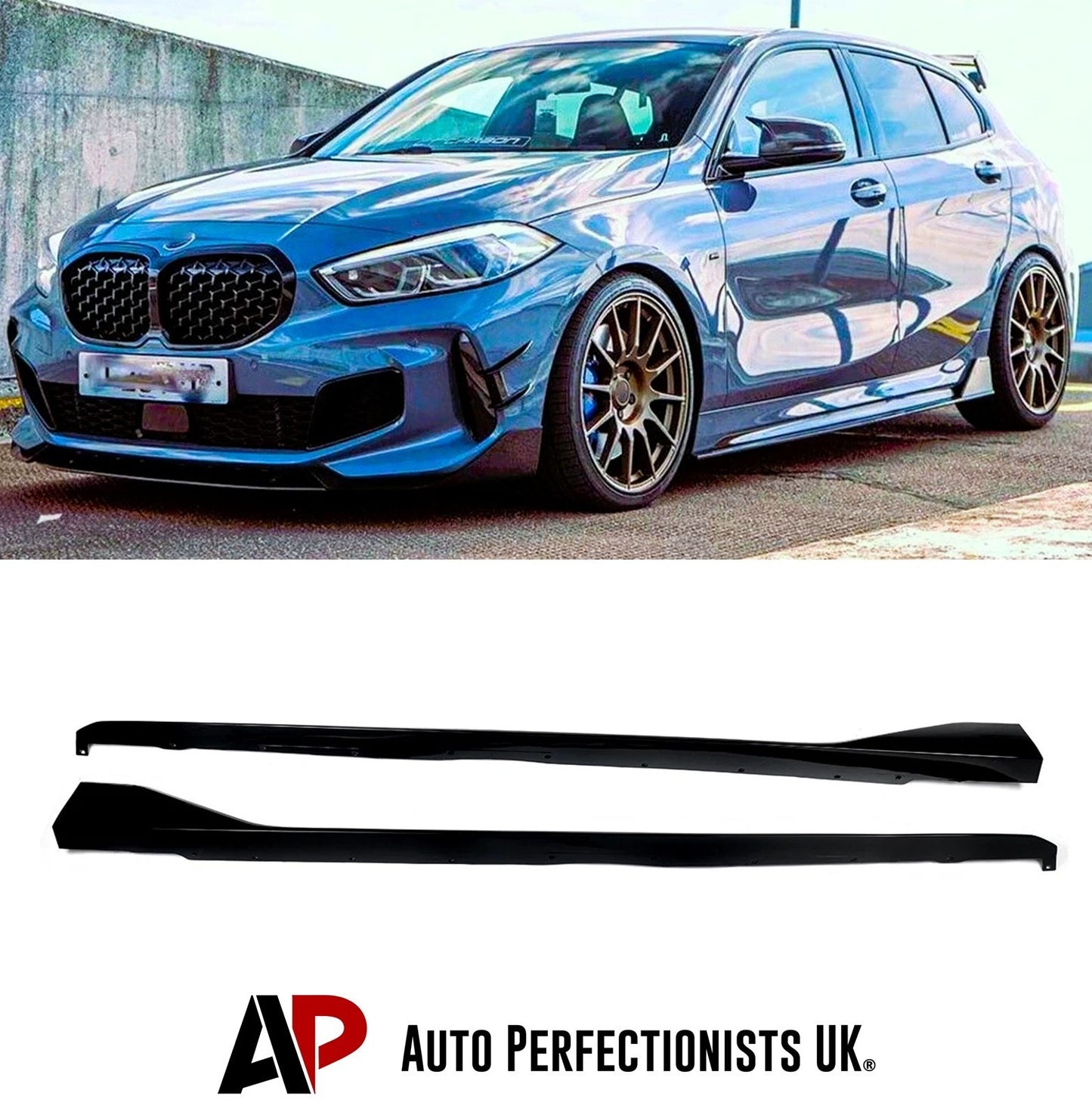 For BMW 1 Series F40 Gloss Black Side Skirts Extensions Bodykit