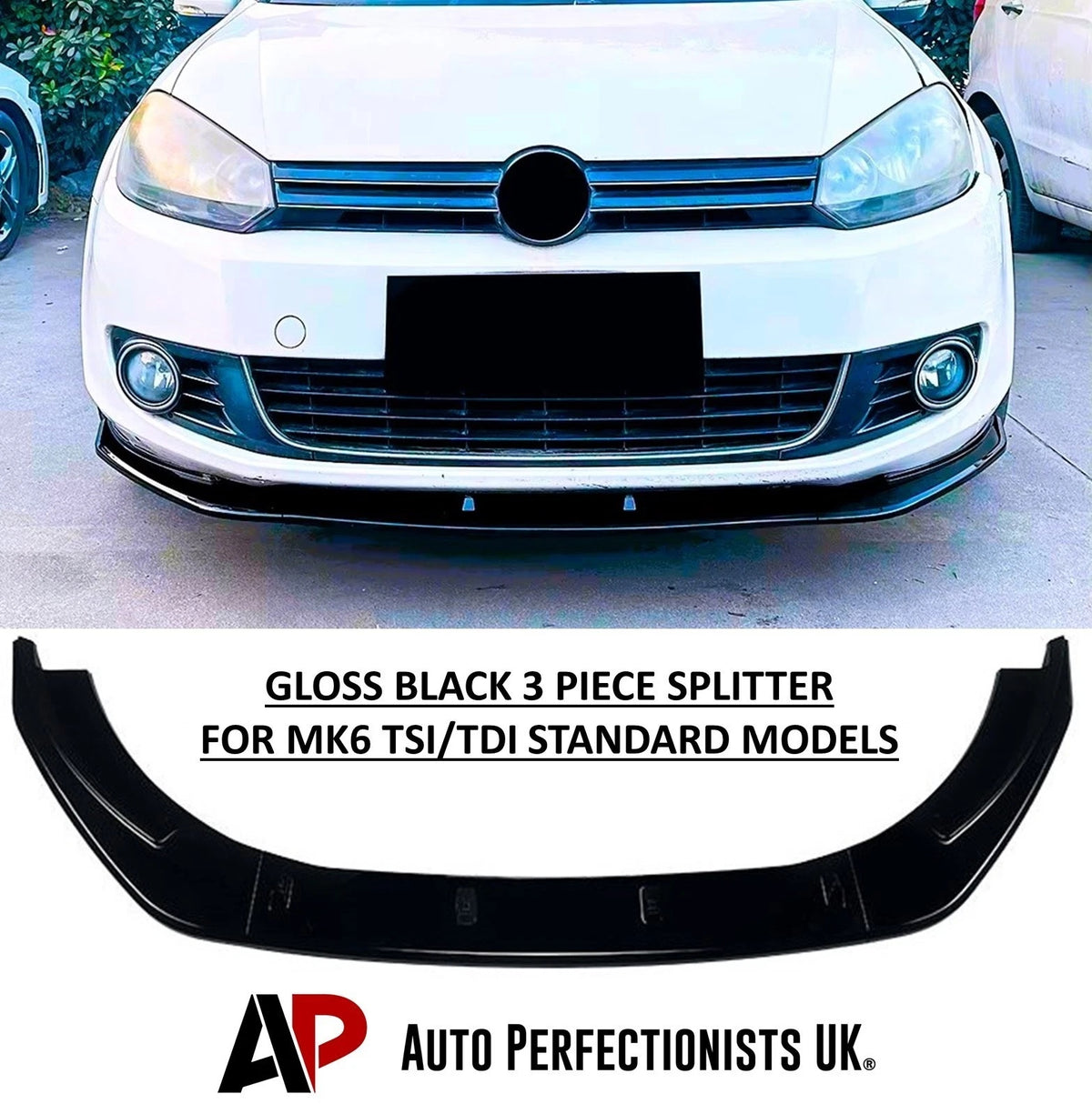 VW Golf MK6 TSI TDI Front Splitter Lip Kit 2008-2013 ABS Gloss Black