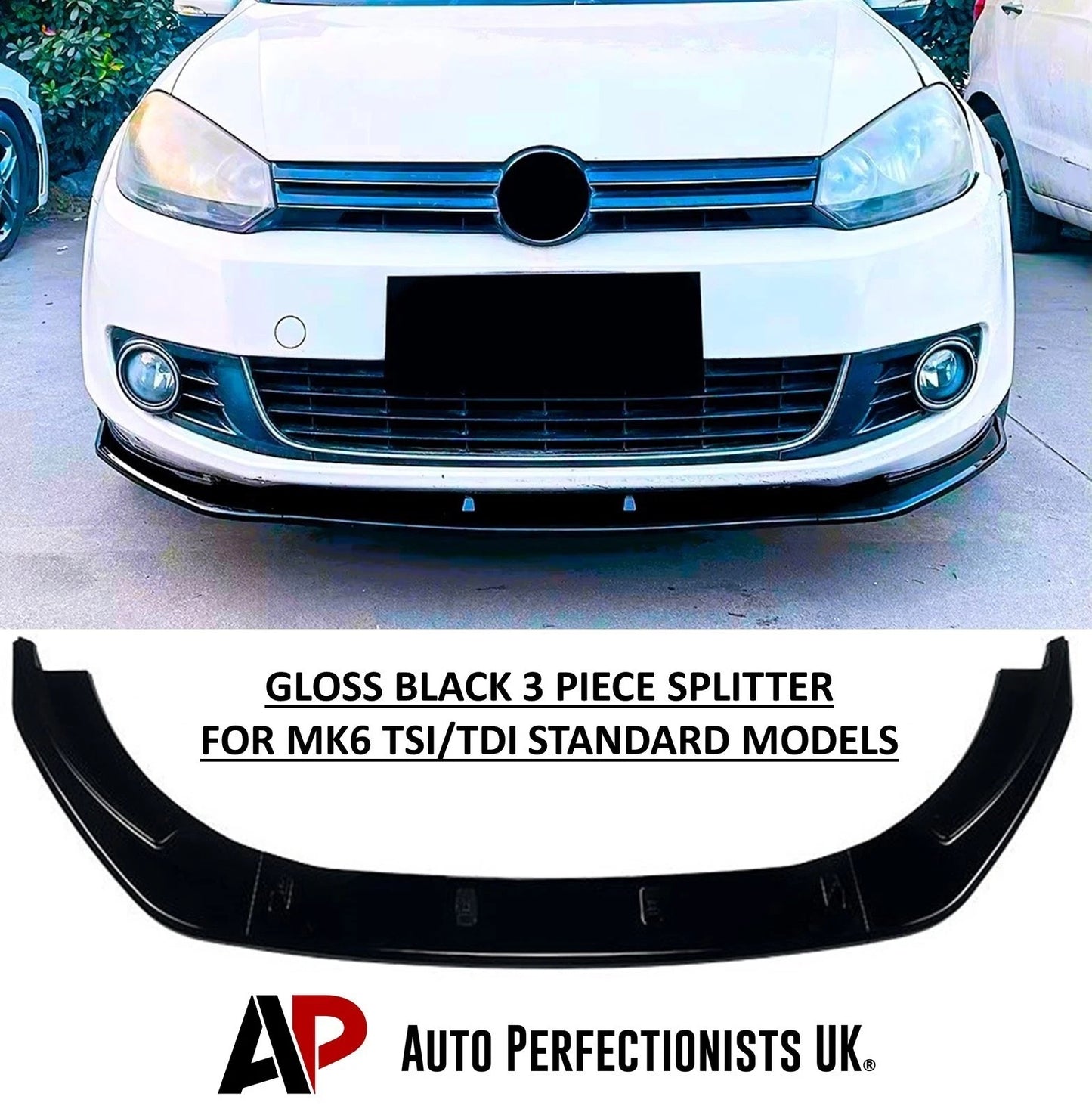 For VW Golf MK6 TSI TDI Front Splitter Lip Kit 2008-2013 ABS Gloss Black