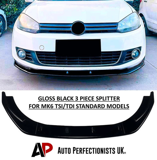 For VW Golf MK6 TSI TDI Front Splitter Lip Kit 2008-2013 ABS Gloss Black
