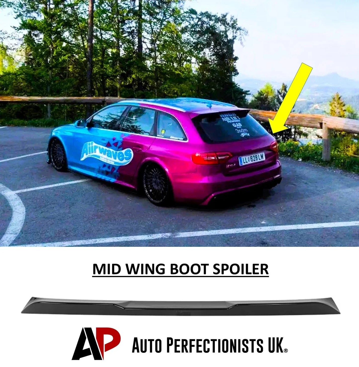 For Audi A4 B8 Avant Estate Gloss Black Rear Boot Spoiler Mid Wing Lip Body Kit 8-16