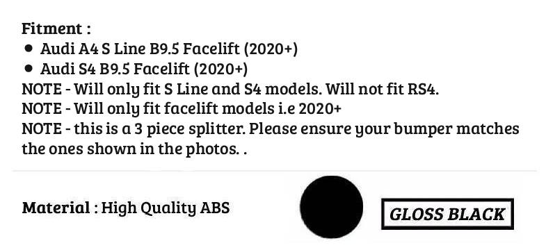 Audi A4 S4 S Line B9.5 FACELIFT Gloss Black Front Splitter Spoiler Lip Kit 2020+