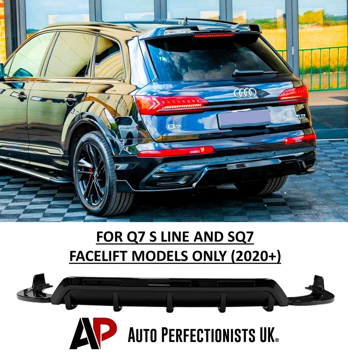 For Audi Q7 S Line Gloss Black Rear Diffuser Lip Kit 2020+