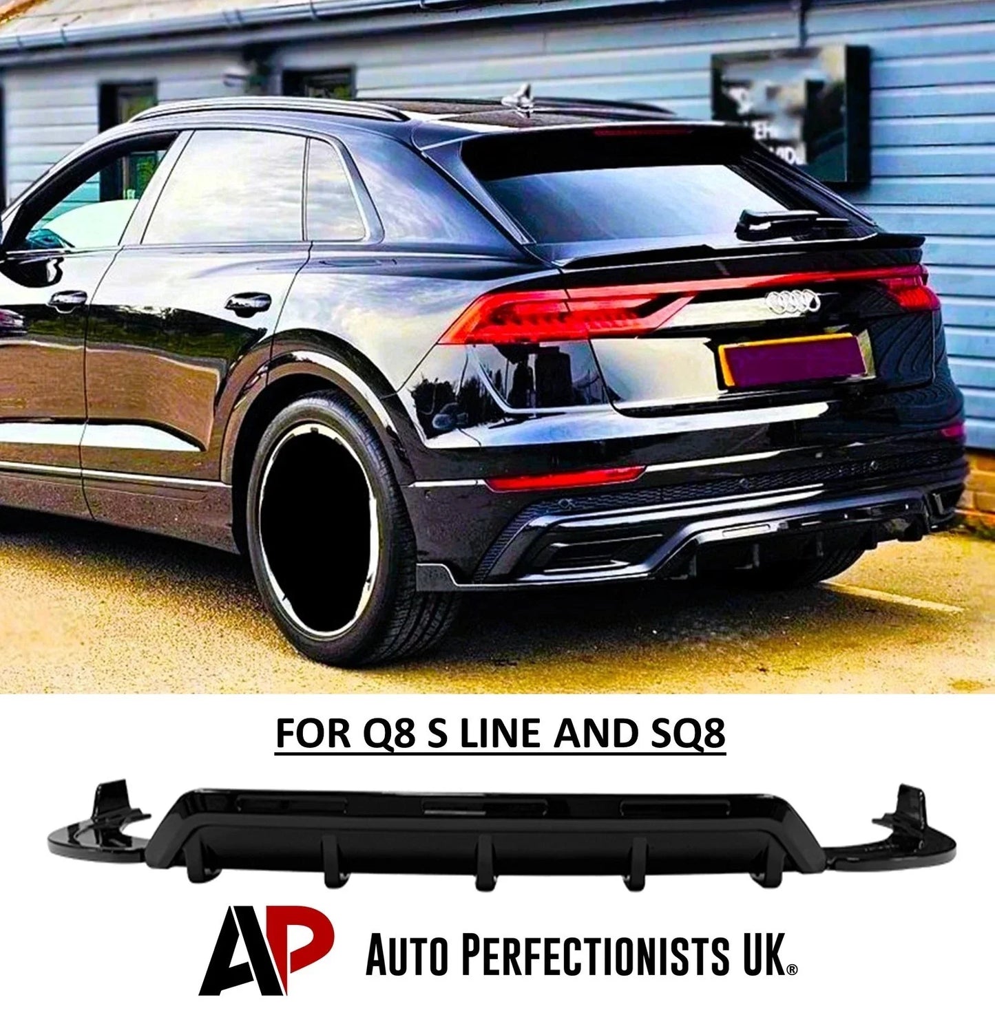 For Audi Q8 S Line Gloss Black Rear Diffuser Lip Kit 2018+