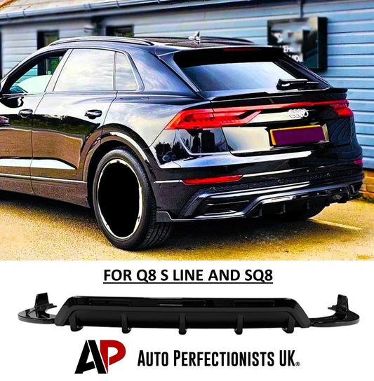 For Audi Q8 S Line Gloss Black Rear Diffuser Lip Kit 2018+