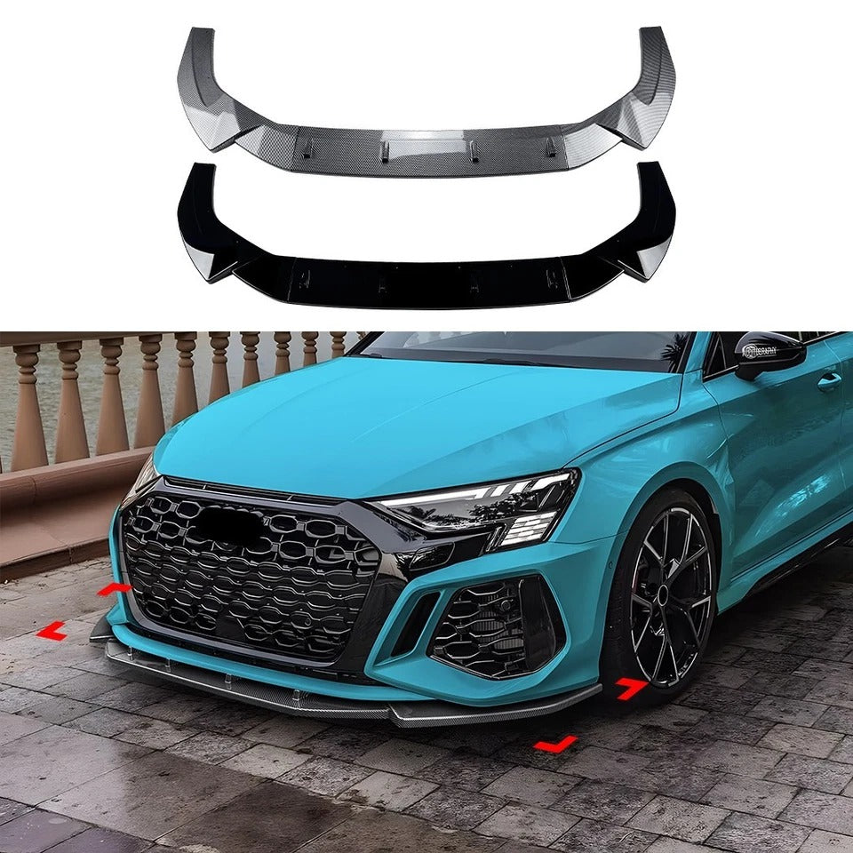 For Audi RS3 8Y Gloss Black Front Splitter Body Kit Prefacelift 2020-24