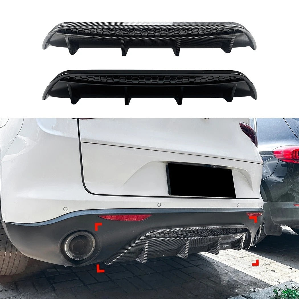 For Alfa Romeo Stelvio Gloss Black Rear Diffuser Lip Valance Bumper Body Kit 2017+
