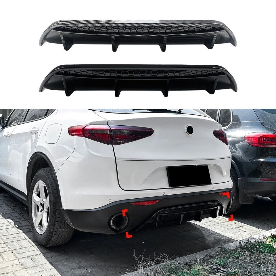 For Alfa Romeo Stelvio Gloss Black Rear Diffuser Lip Valance Bumper Body Kit 2017+